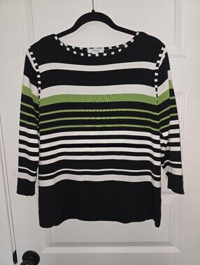 Dressbarn Striped 3/4-Sleeve Knit Top – Lime Green & Navy/Black Size 14/16 Or L